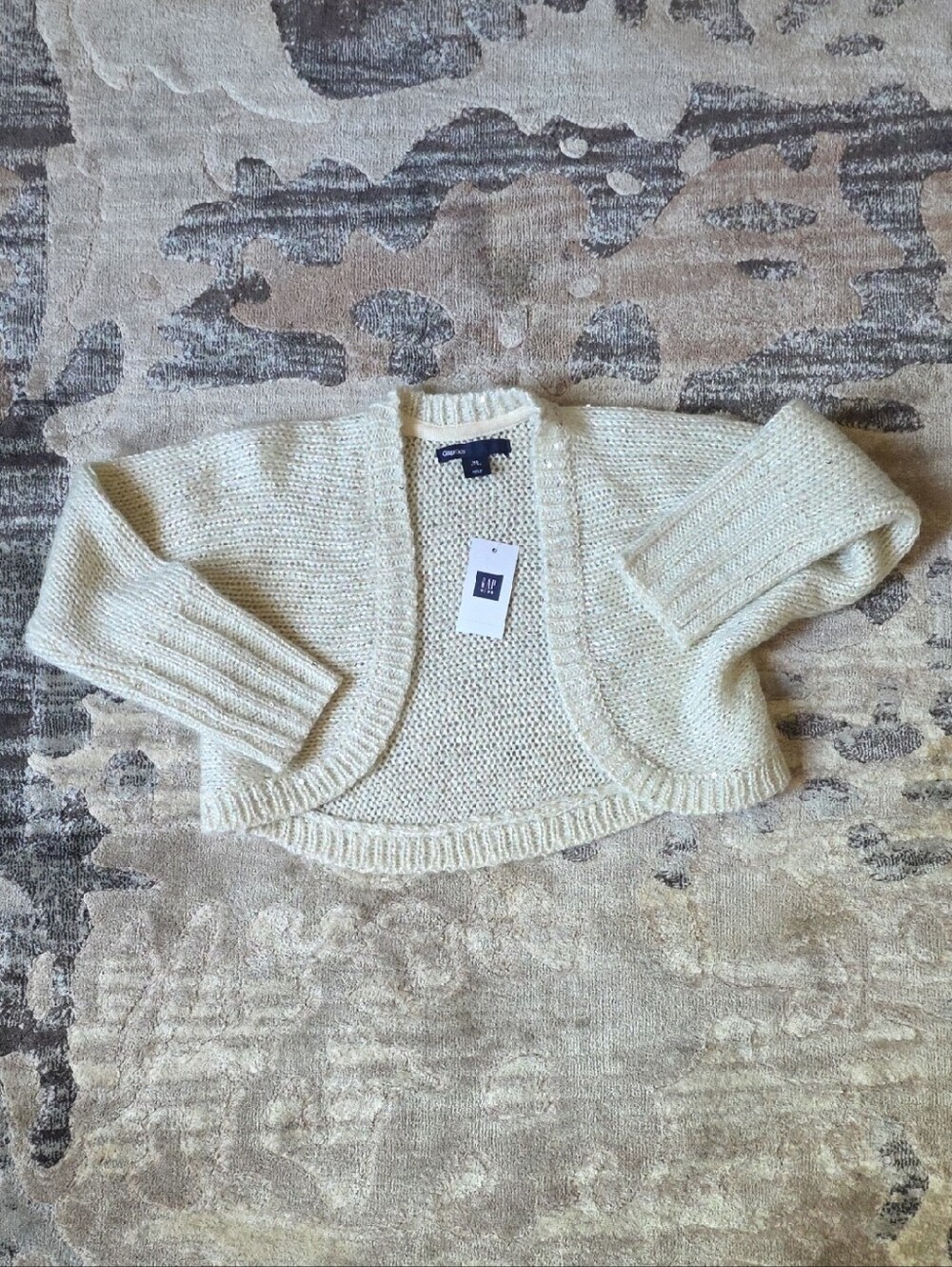 NWT GAP Sequins Cream Cropped Open-Front Knit Shrug size XS 4-5